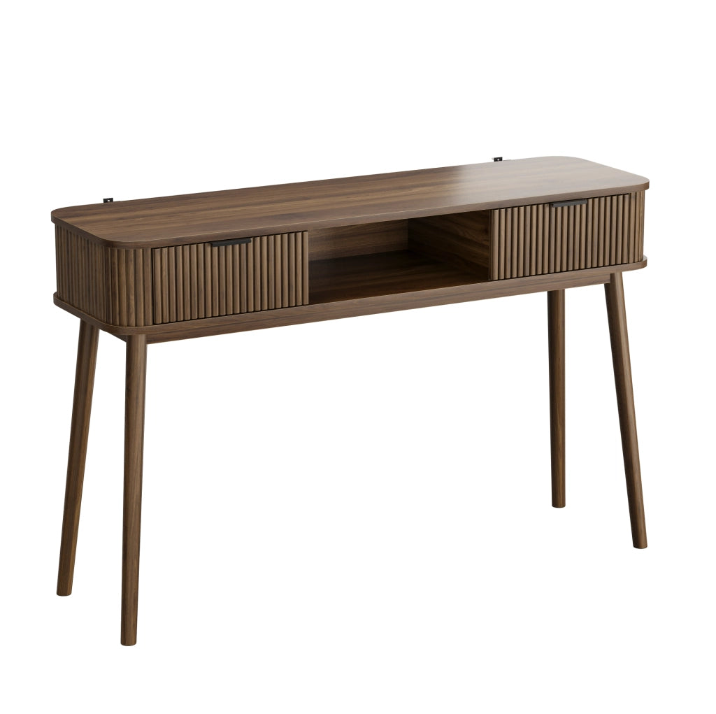 Console ingresso 120x35x77,6 cm in MDF noce, 2 cassetti, salvaspazio