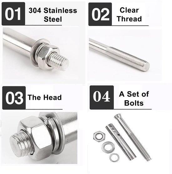 Ankerbout in Acciaio Inox - 10 pezzi - Anelli di fissaggio pesanti - Capacità di carico fino a 50 kg - Viti a 6 punte - Materiale duraturo - Anello di fissaggio in acciaio inox