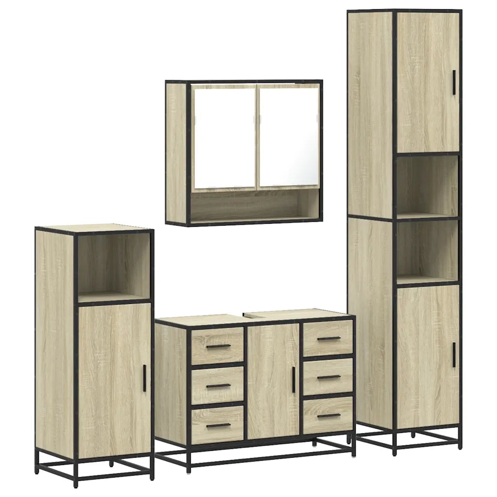 Set Mobili da Bagno 4 pz Rovere Sonoma in Legno Multistrato