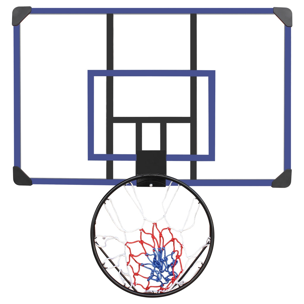 Canestro da basket da parete con tabellone 112 × 72 cm cerchio elastico da 45.72 cm nero e blu