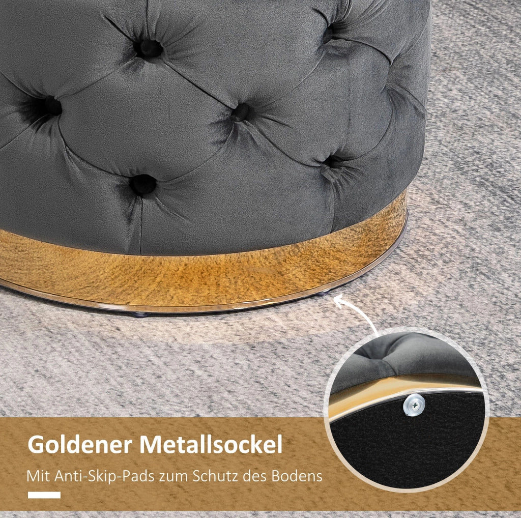 Pouf Vintage in Metallo e Schiuma con Spazio Contenitore, 55x55x42 cm, Grigio Carbone