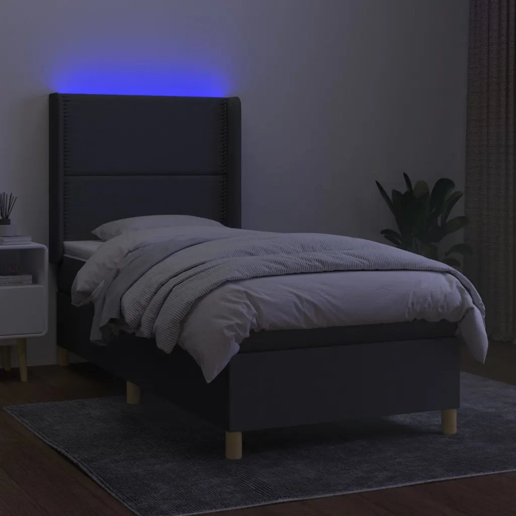Letto a Molle Materasso e LED Grigio Scuro 100x200cm in Tessuto 3138774