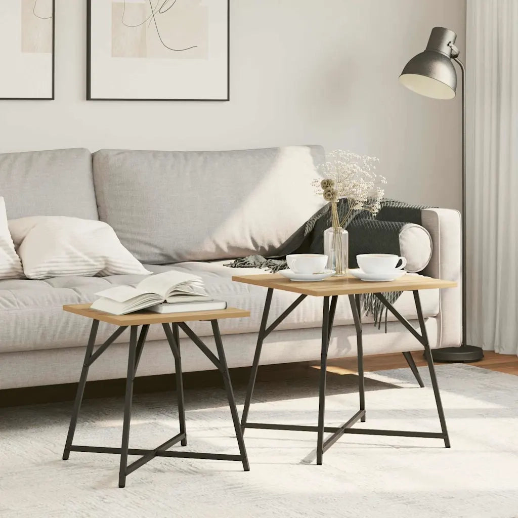 Set tavolini 2 pz | Tavolo laterale Rovere Artigianale e Nero