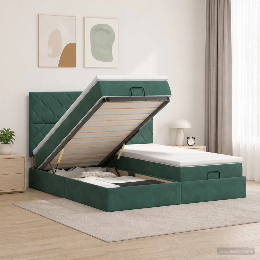 Letto ottomano con materasso 2 pz Verde Scuro Velluto 3457941