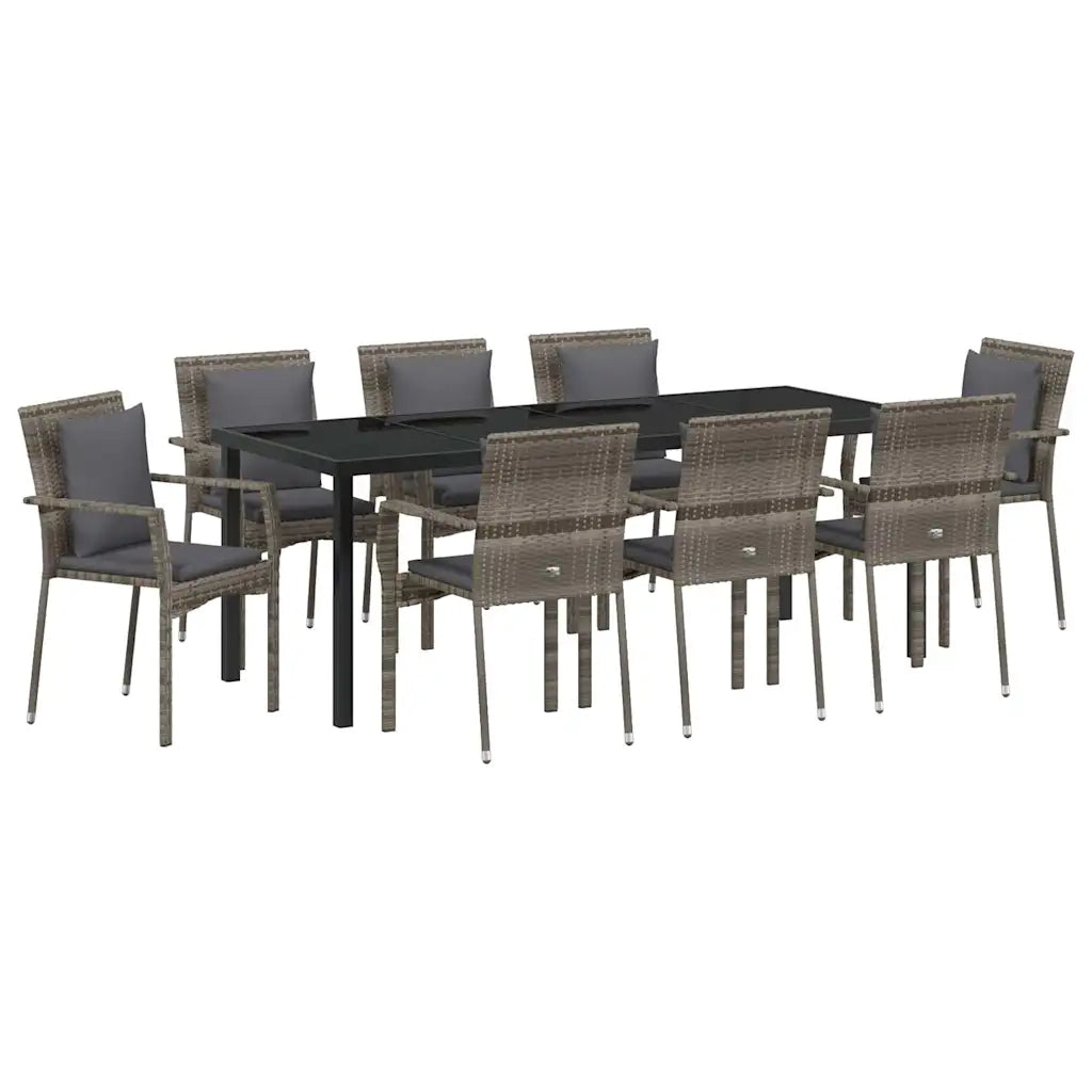 Set da Pranzo per Giardino con cuscino 9 pcs Grigio polyrattan 3380091