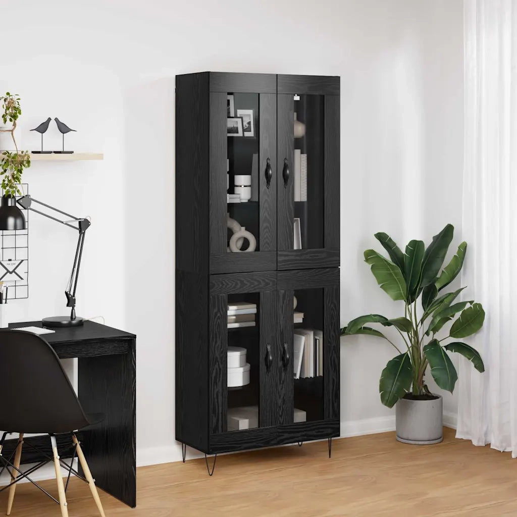 Credenza | Madia | Buffet da pranzo | Armadio da pranzo Rovere Nero 69,5 x 34 x 180 cm Legno multistrato