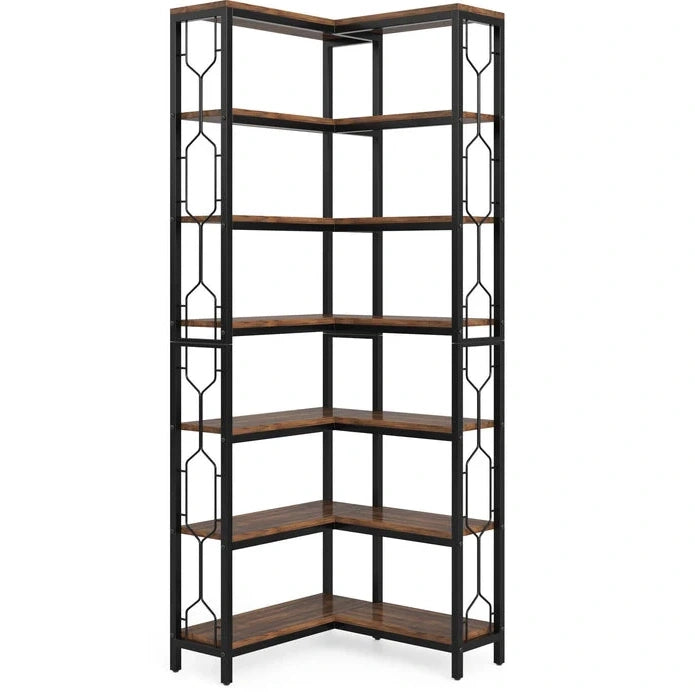 Scaffale angolare industriale in legno e metallo nero/marrone