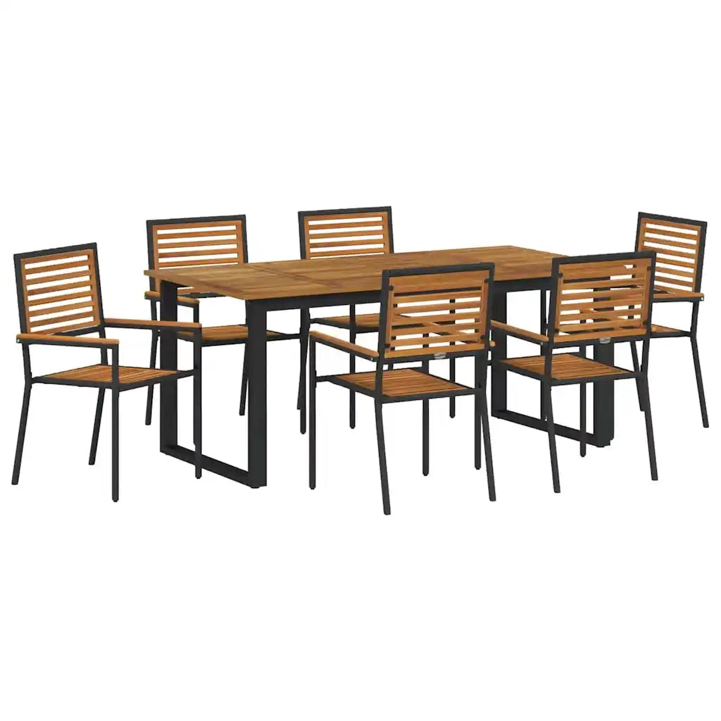 Set da Pranzo per Giardino 7 pcs Nero Legno di Acacia Massello 3365463
