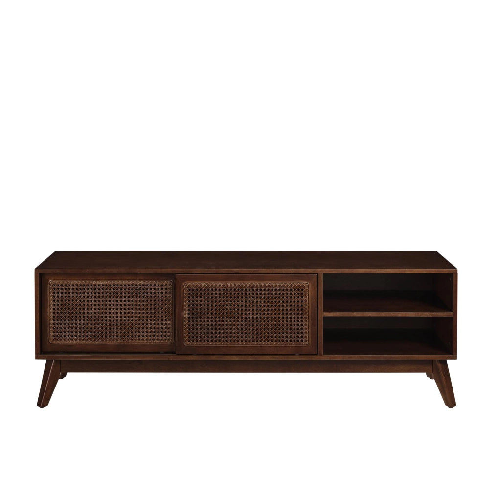 Mobile TV in MDF e legno massello con ante in rattan 149;9x40x49;9 cm; noce