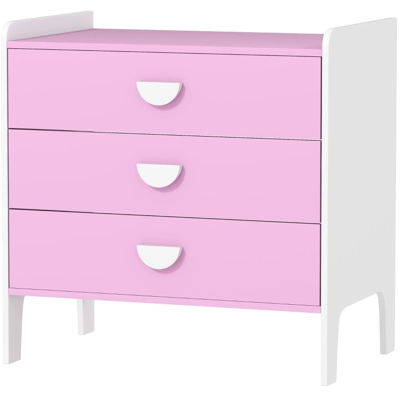 Cassettiera per bambini rosa e bianca con 3 cassetti