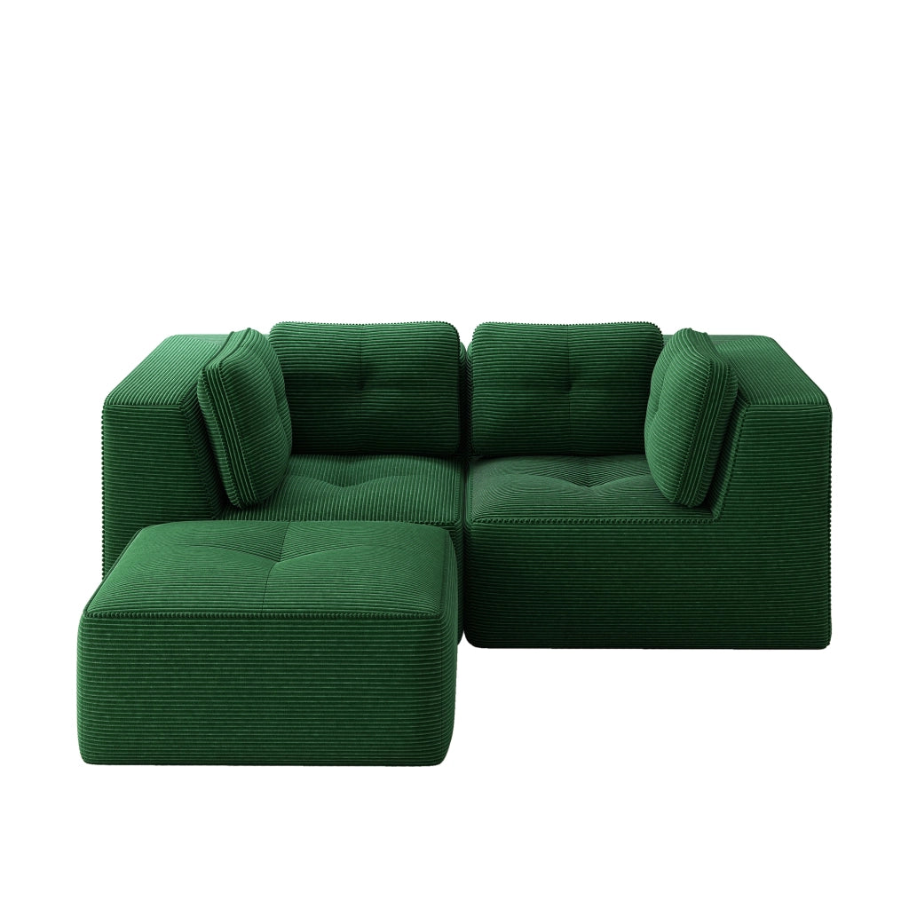 Divano Angolare Modulare 2 Posti con Poggiapiedi ¨C Xylo ¨C Verde, Tessuto, Chaise Longue