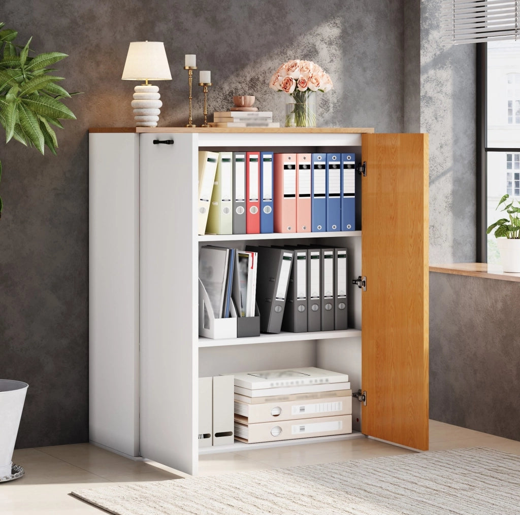 Armadio Archivio Moderno 80x40x110 cm in MDF Bianco e Rovere con Ante Soft-Close