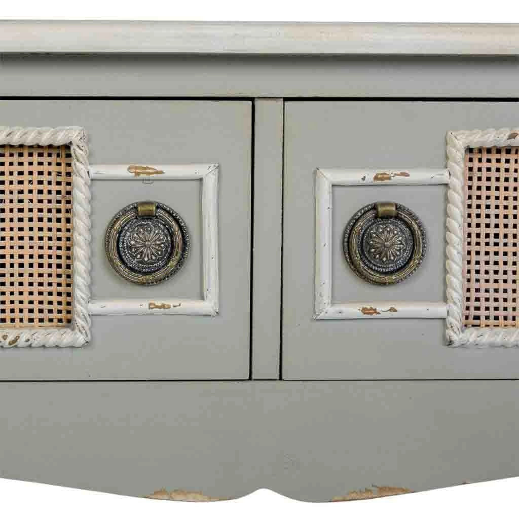 Mobile da ingresso in legno grigio e rete di bambù 90x33x77h