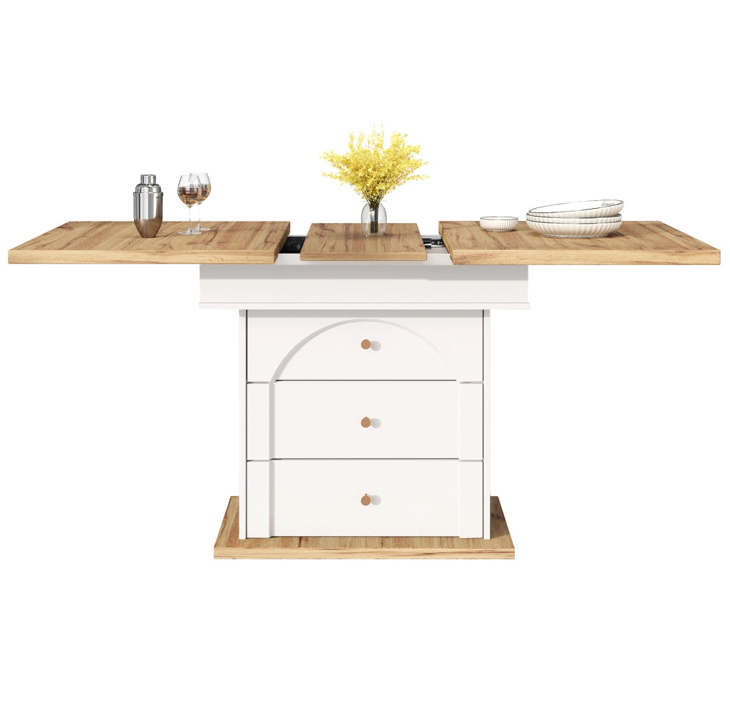 Tavolo da pranzo estensibile 110-140x80 cm bianco con vano contenitore