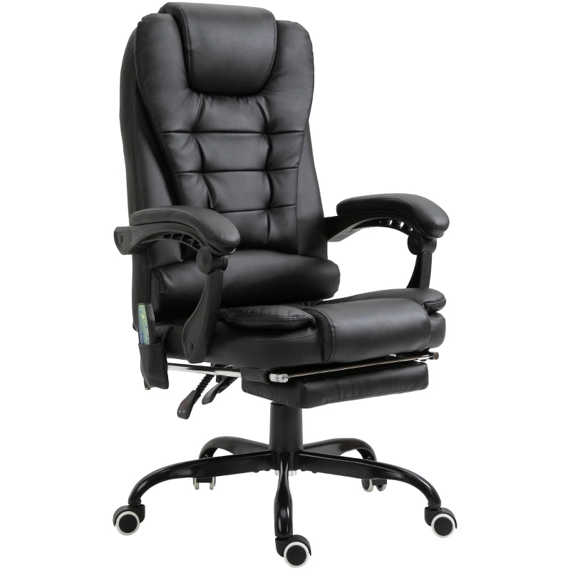 Poltrona da ufficio massaggiante con 7 punti, poggiapiedi, similpelle nera, reclinabile 67 × 79 × 111-121 cm