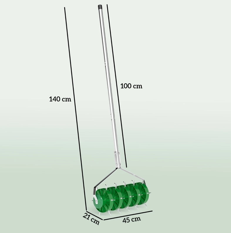 Arieggiatore manuale per prato 45 x 21 x 140 cm; in acciaio verde