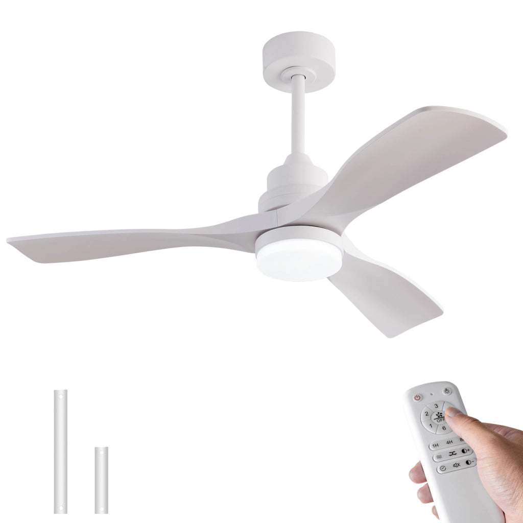 Ventilatore da soffitto bianco 42 pollici con luce LED 20 W; 3 pale ABS; motore DC reversibile e telecomando
