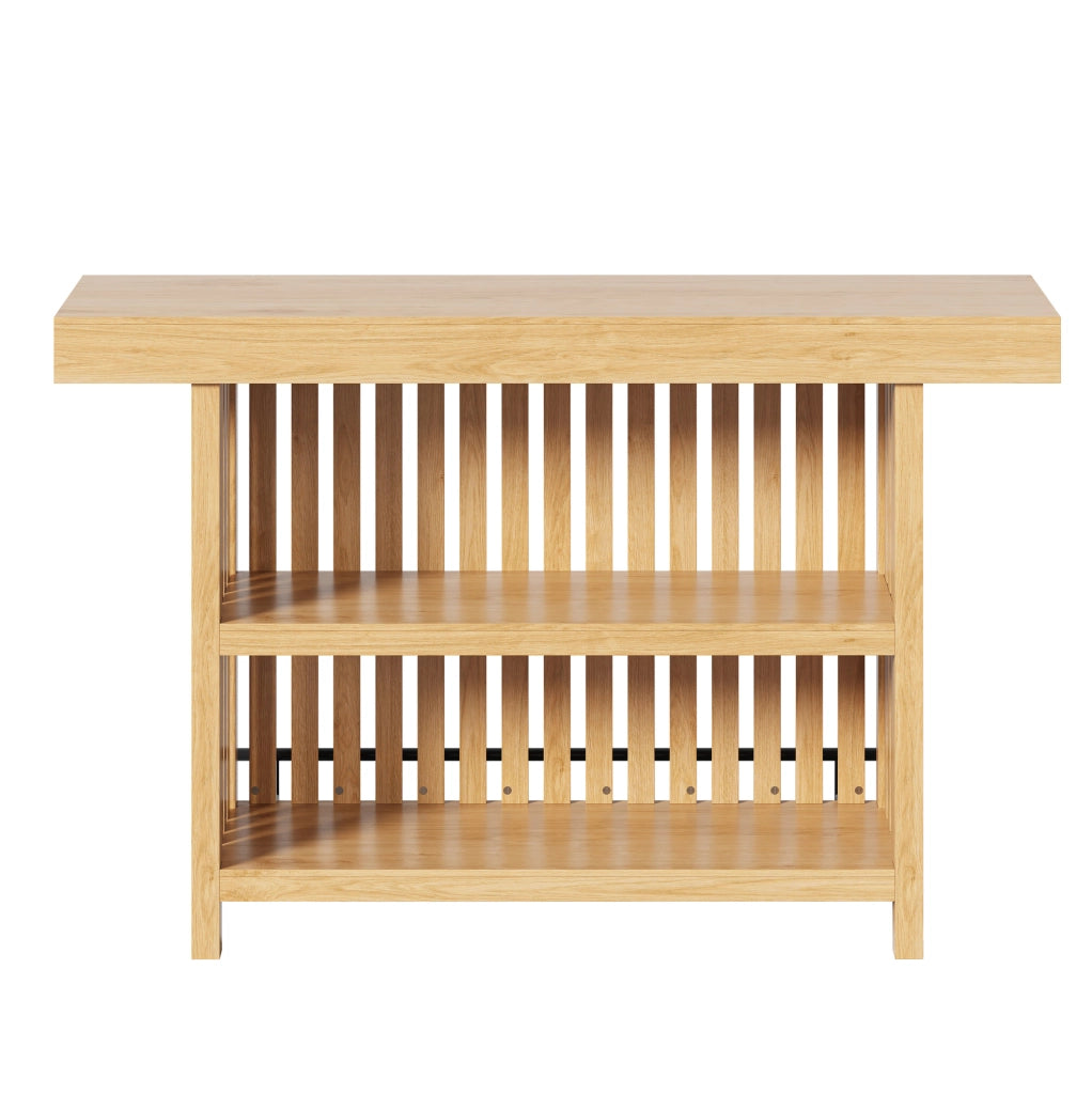 Tavolo bar 160x40x105 cm con ripiani a 2 livelli e poggiapiedi in MDF naturale HOMVRA