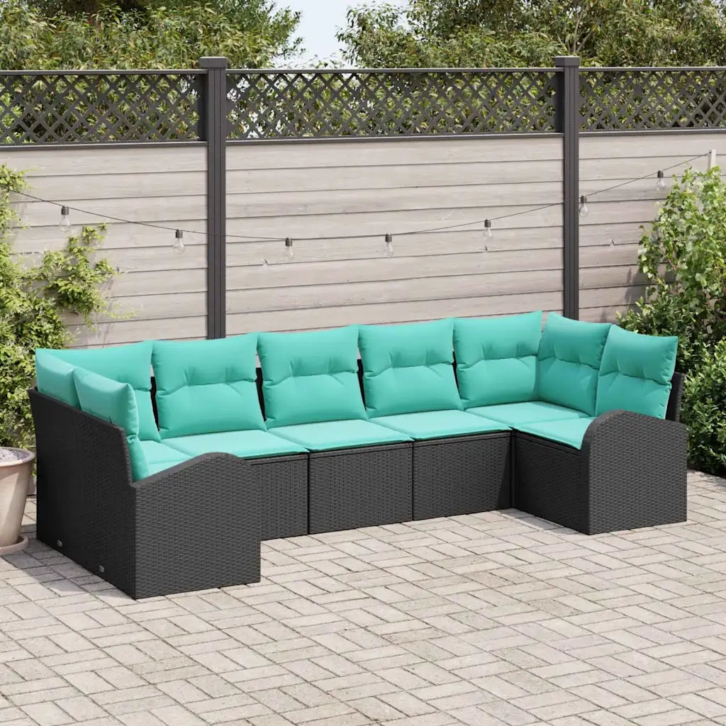 Set Divano da Giardino 7 pcs Nero e Turchese polyrattan 3354865