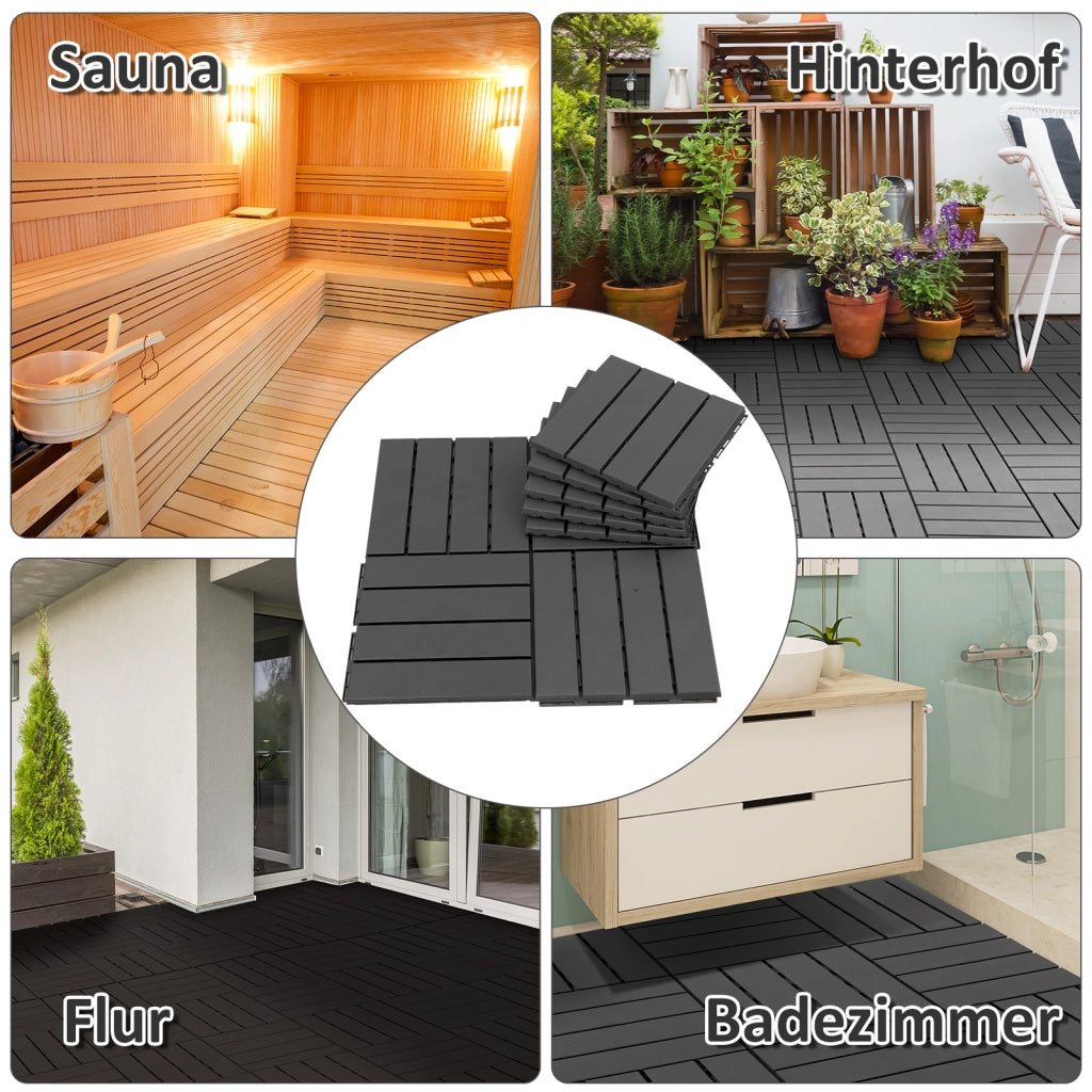 Piastrelle a Incastro per Terrazza e Balcone 30 x 30 cm Set da 9 Pezzi 0,81 m² Pavimentazione da Esterno con Drenaggio in Plastica Nero