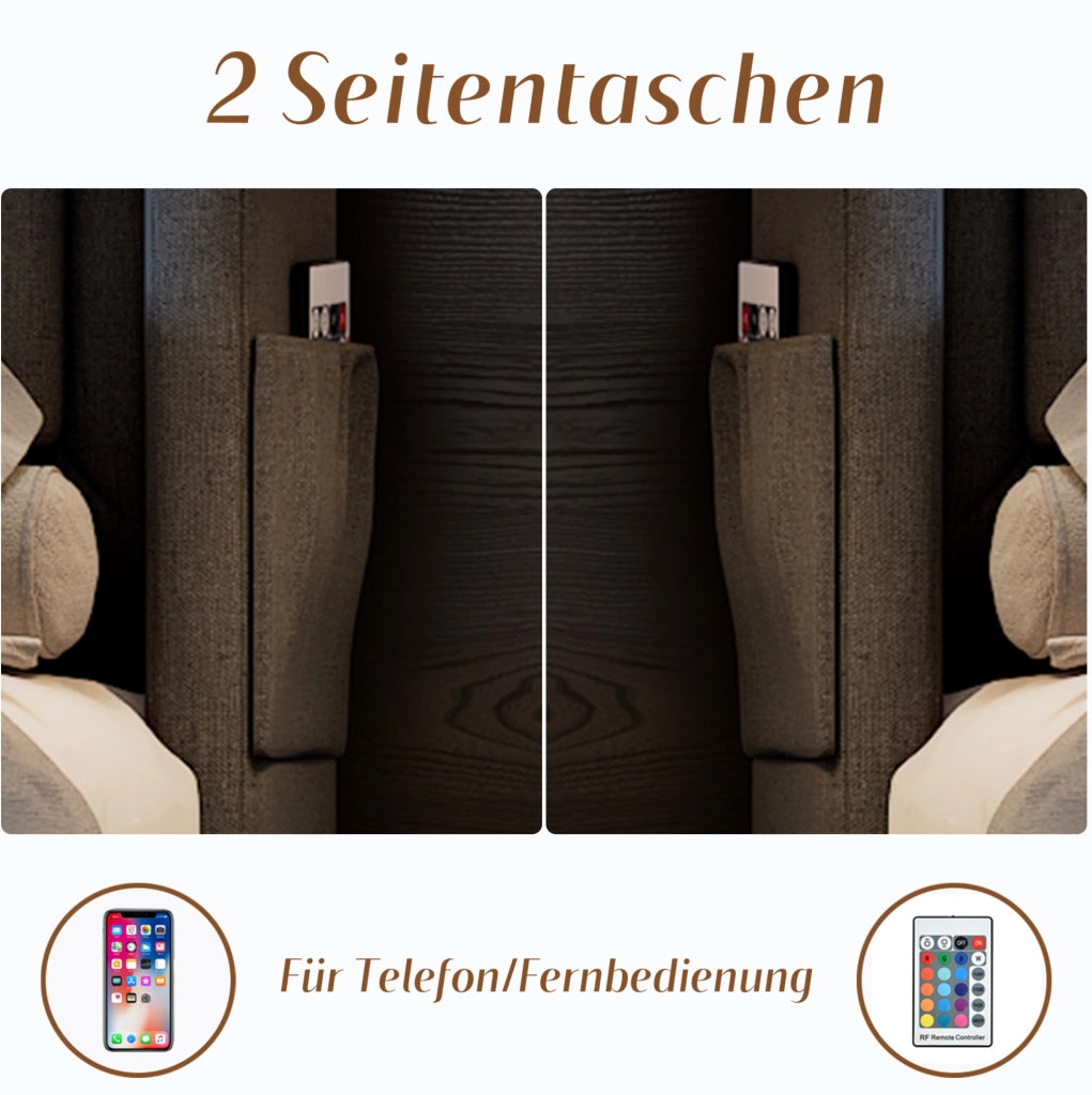 Letto contenitore 90 × 200 cm con LED; USB e USB-C; rete a doghe; grigio