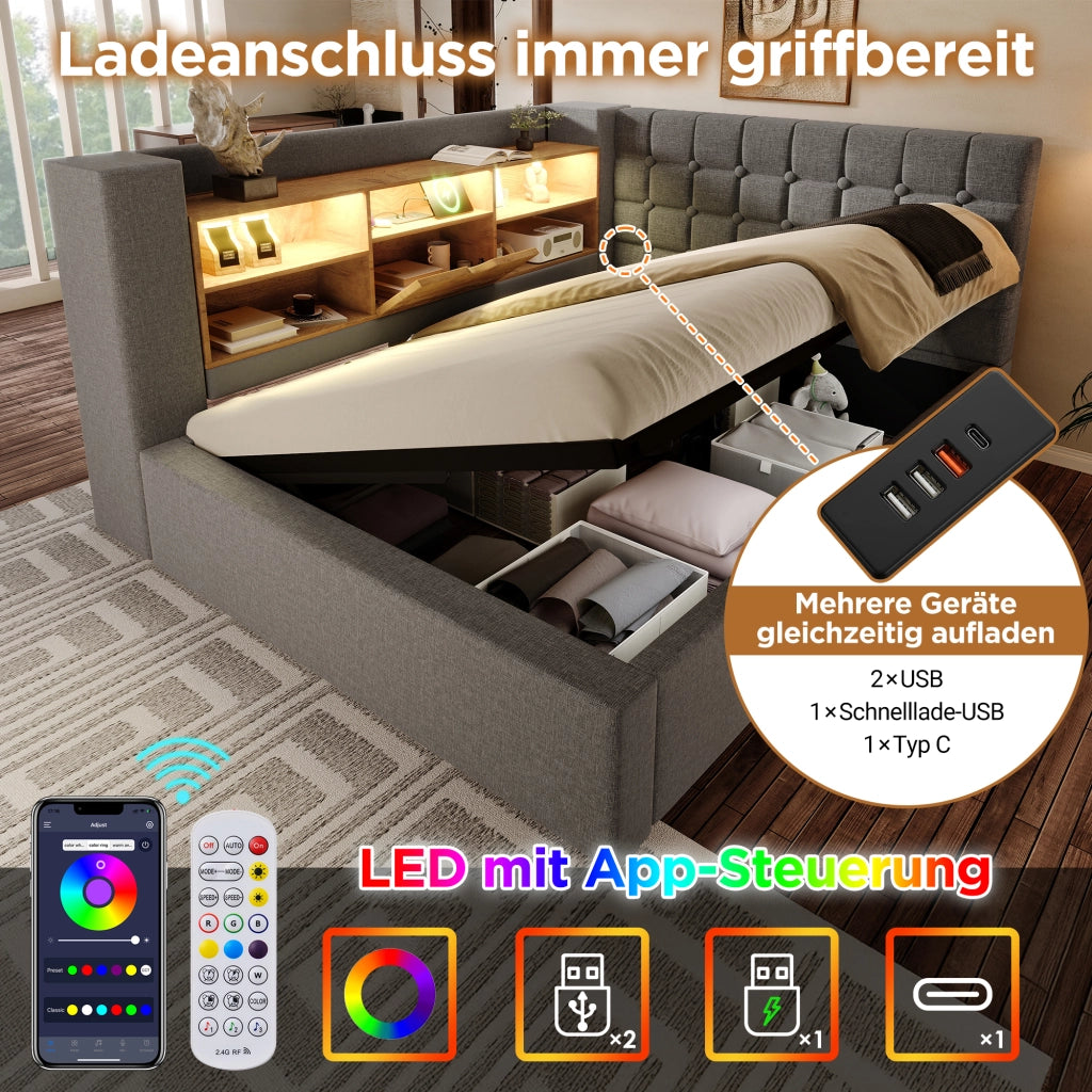 letto imbottito lino grigio 90x200 cm