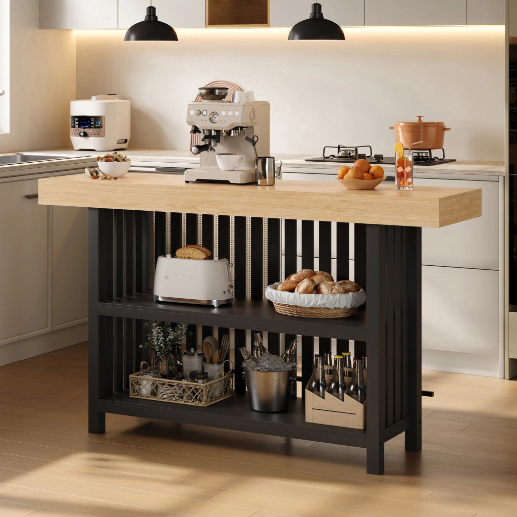 TAVOLO BAR con Poggiapiedi e Ripiani a 2 Livelli 160x40x105 cm MDF Nero