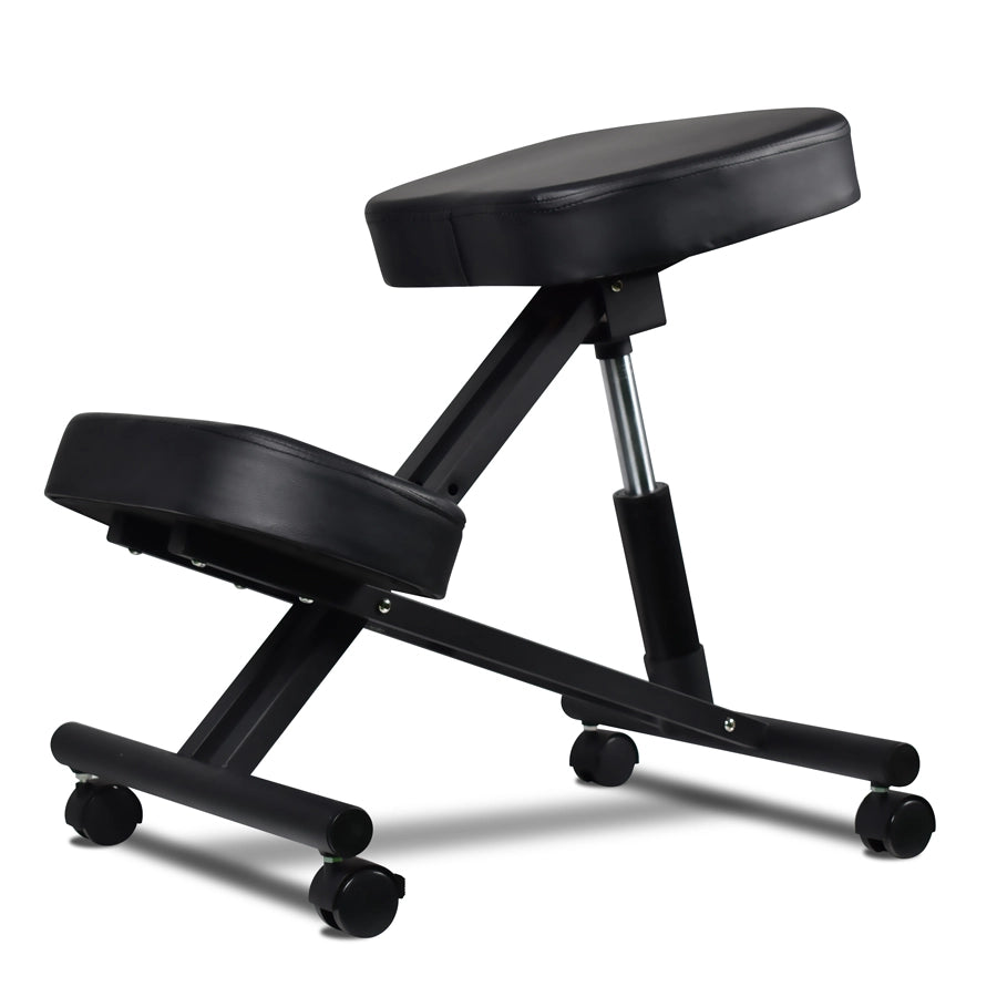Sedia Sgabello Ortopedico Posturale Regolabile in Altezza con Cuscini Ultra-Comfort e Sistema di Bloccaggio Ruote Nera