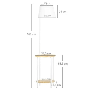 LAMPADA DA TERRA 162 cm Bianca in Acciaio con 2 ripiani