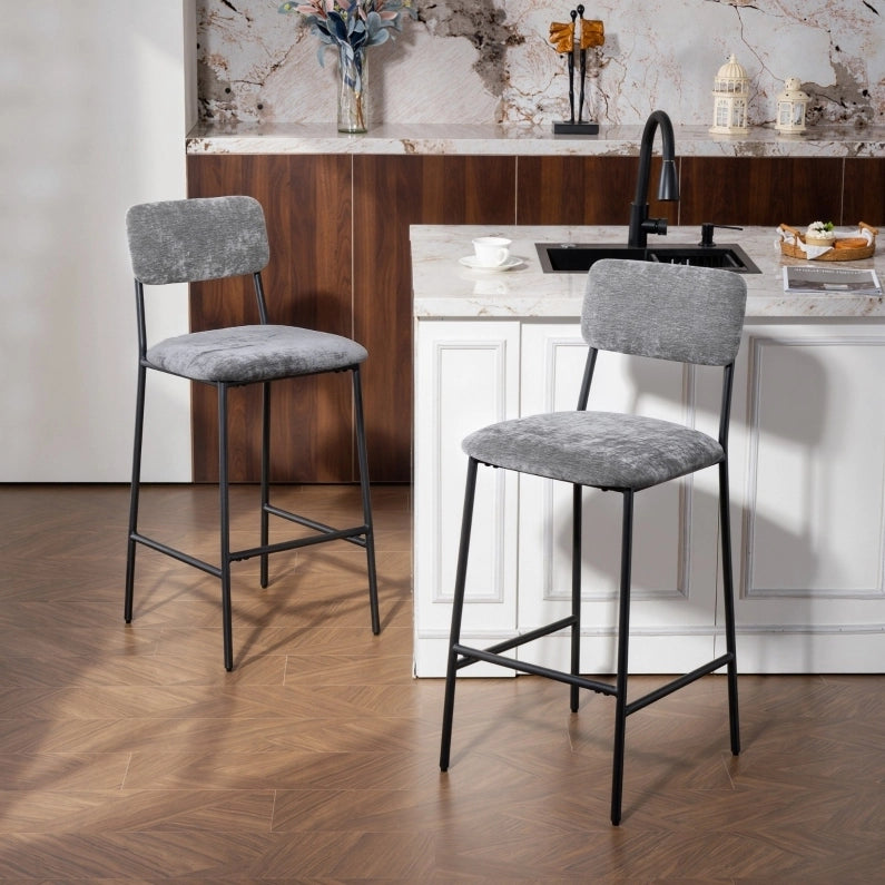 Set 2 sgabelli da bar 45,5 x 48 x 101 cm grigio in acciaio e tessuto