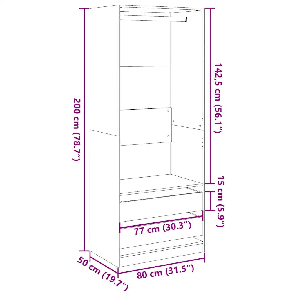 Armadio Legno Antico 80x50x200 cm in Legno Multistrato CFW3045722