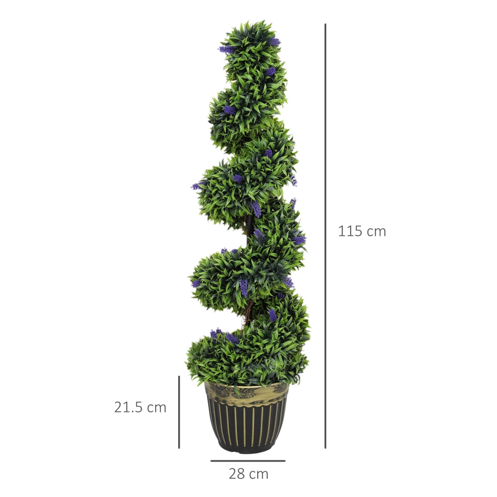Set Piante Finte Bosso a Spirale e Lavanda ¨C Minimal ¨C Verde e Blu 115cm
