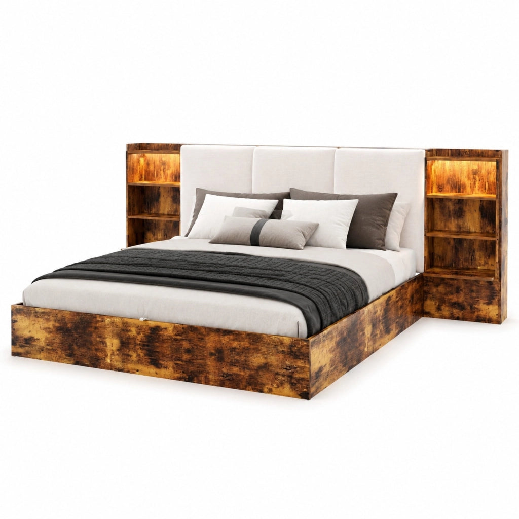 Letto matrimoniale 180x200 con contenitore, LED e 6 vani