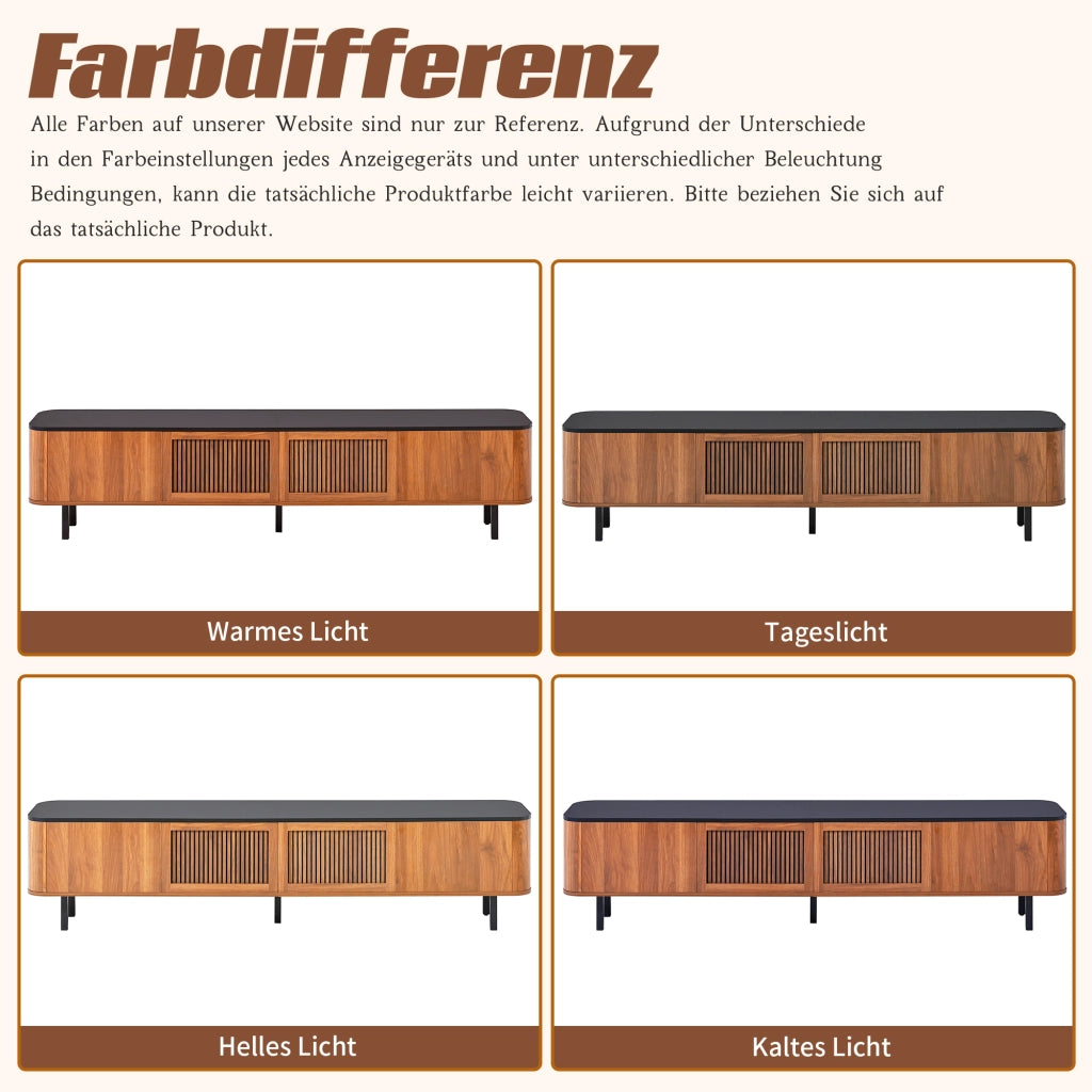 Mobile TV con ante a griglia e vani separati; gambe in ferro; MDF color noce 190 × 35 × 45 cm