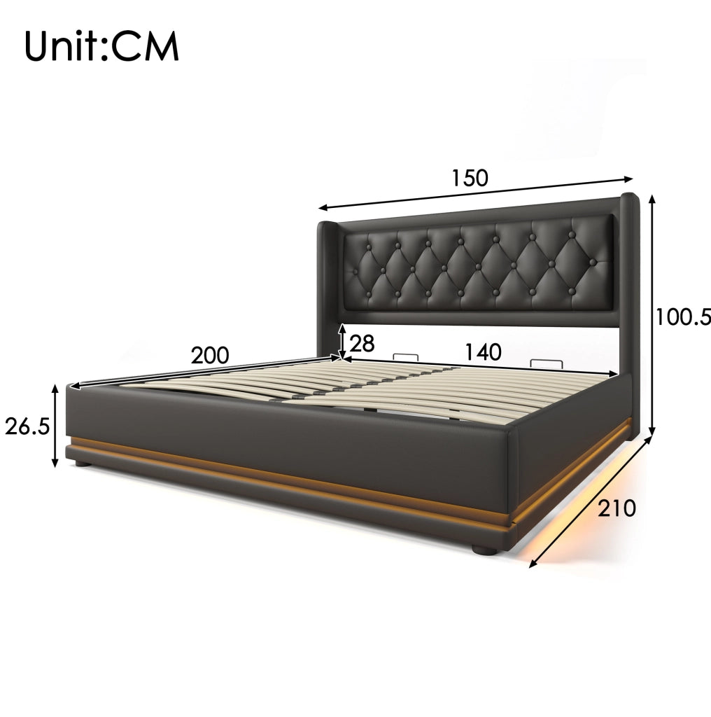 Letto matrimoniale 140x200 cm con materasso, LED e USB-C