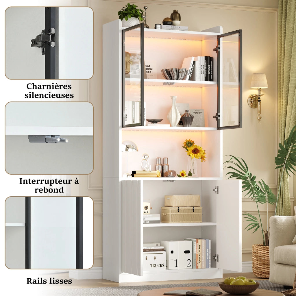 Vetrina con LED Bluetooth a 2 elementi; 8 ante di cui 4 in vetro temprato; bianca; 160 × 35 × 200 cm