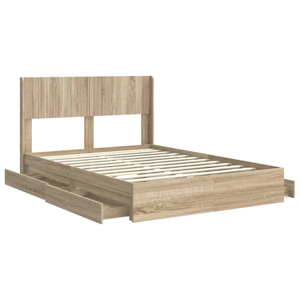 Struttura del letto con stoccaggio e testata-Giroletto con contenitore Rovere Sonoma 834744