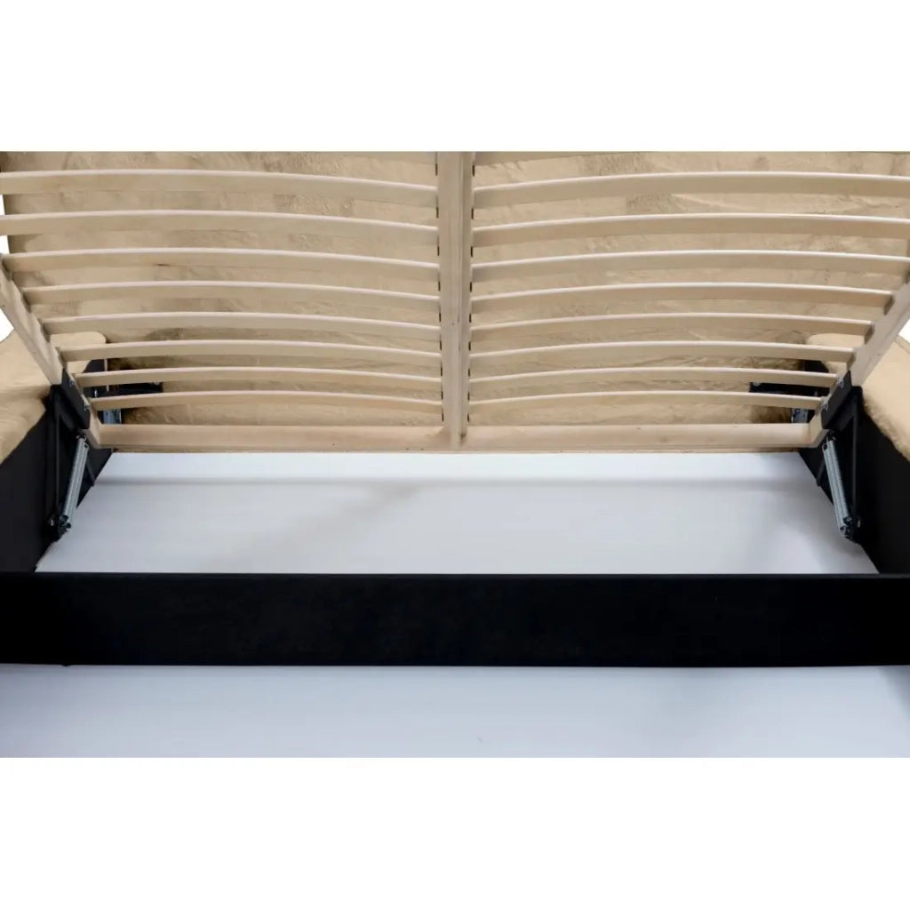 Letto contenitore ORLANE – Beige Polvere di miele polare – 140x200 cm – Rete sollevabile – Design di alta gamma