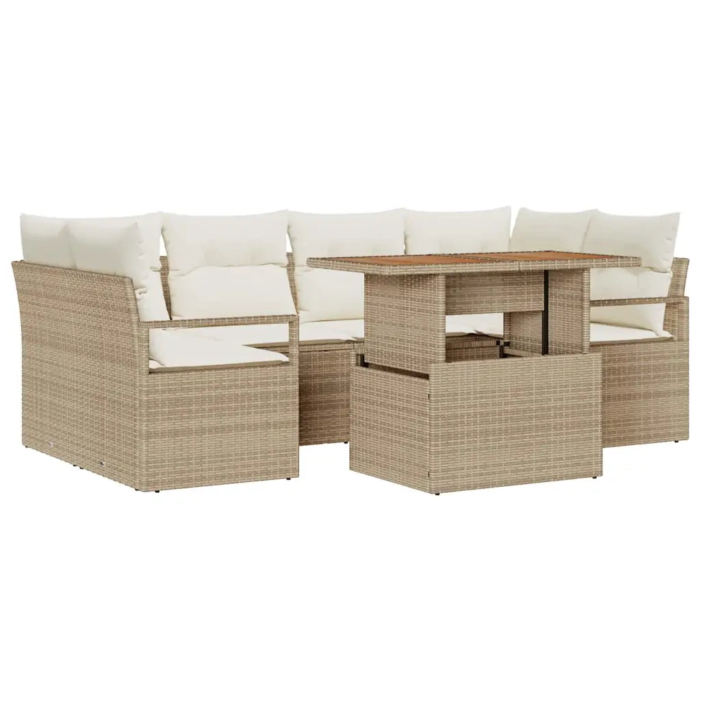 Set Divano da Giardino 7 pcs Beige Poly Rattan