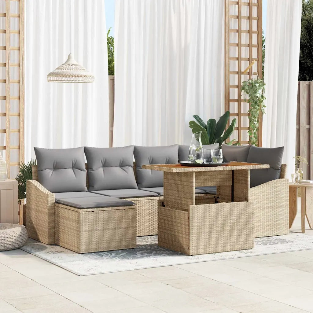 Set Divano da Giardino 7 pcs Beige Poly Rattan