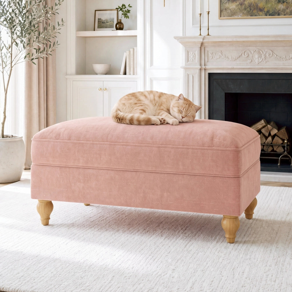 Pouf Windsor in tessuto ciniglia rosa