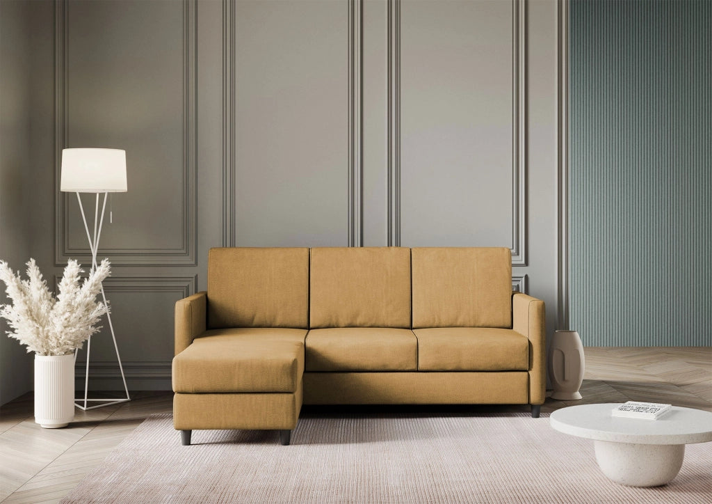 Divano 3 Posti con Pouf 198x155x85 cm Karay in Tessuto Ocra