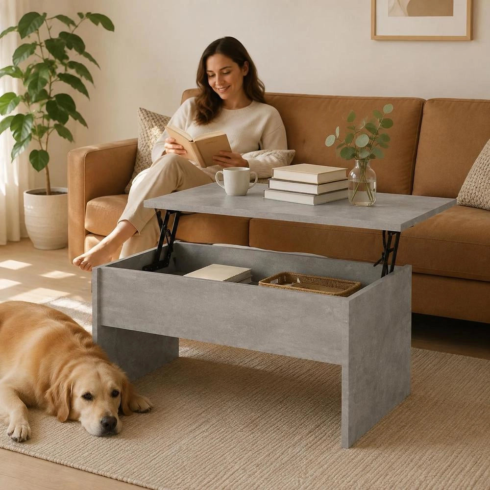 Coffee Table Concrete Grey 80x50.5x41.5 Cm Wood Material