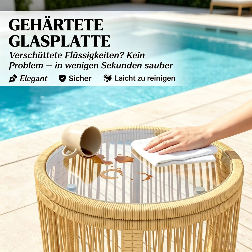 Set balcone beige con 2 poltrone e tavolo rotondo