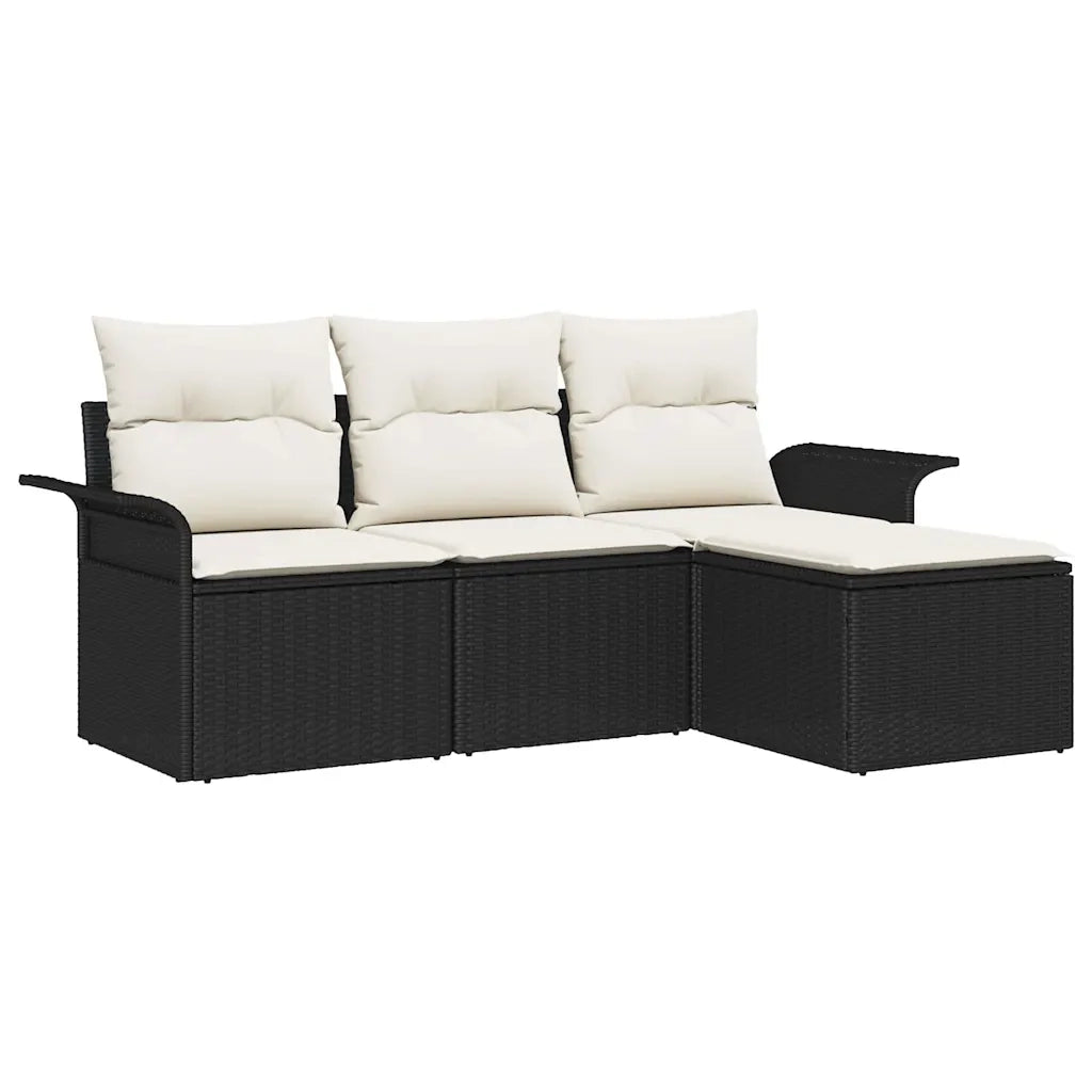 Set Divano da Giardino con cuscino 4 pcs Nero Poly Rattan