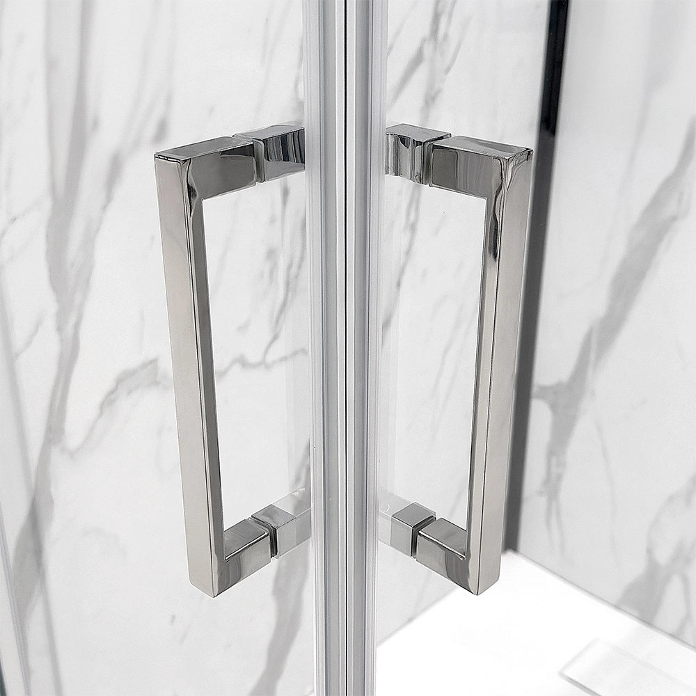 Box doccia angolare 150x150 con doppia porta scorrevole in vetro trasparente Ted