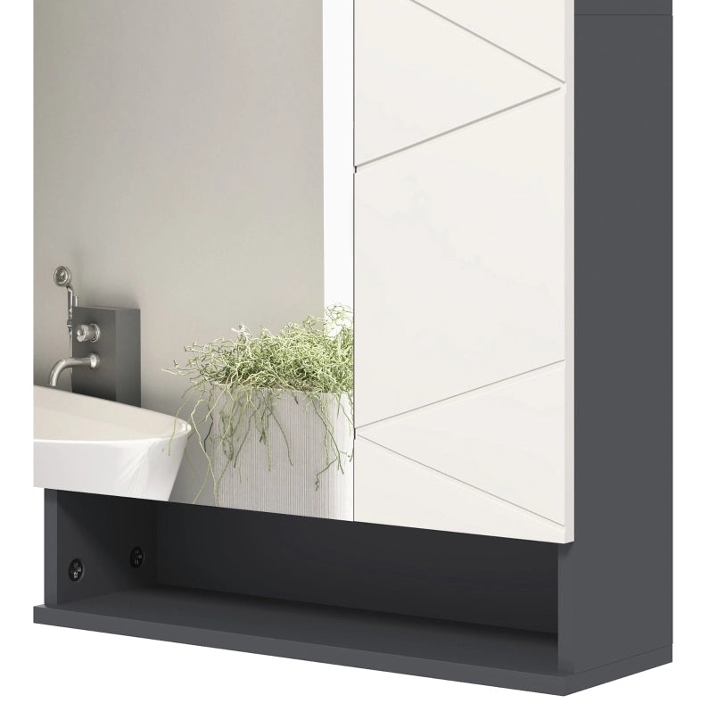 Mobile bagno con specchio ULEVR 55x17x55 cm, pensile con ripiani regolabili e vano aperto, grigio