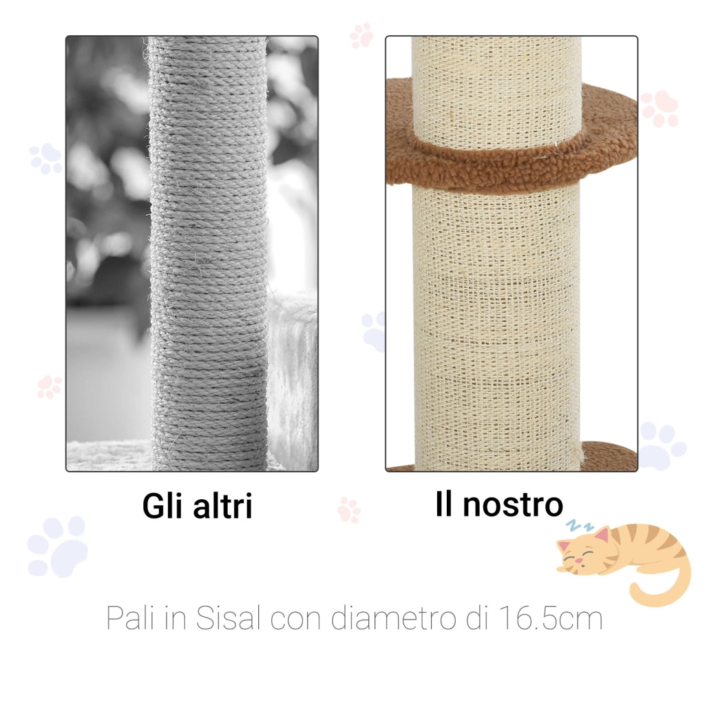 Tiragraffi Albero per Gatti con Cuccia e Pali in Corda ¨C Minimal ¨C Grigio