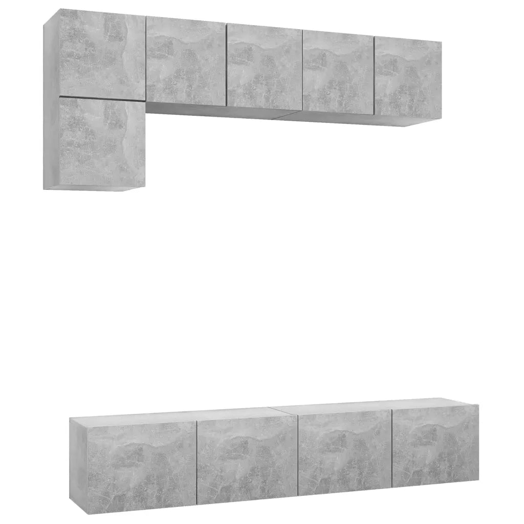 Set di Mobili Porta TV 5 pz-Set di 5 Credenza per TV Grigio Cemento in Legno Multistrato 494369