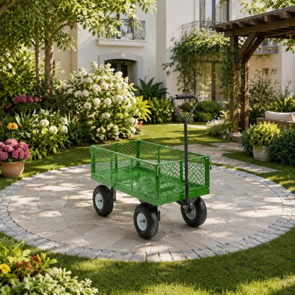 Wagon 408.23 Kg, Transport Wagon, Equipment Wagon, Garden Wagon, Handcart With 10-inch Tires And Removable Mesh Side Panels (convertible To A Flatbed) And 180° Rotating Handle